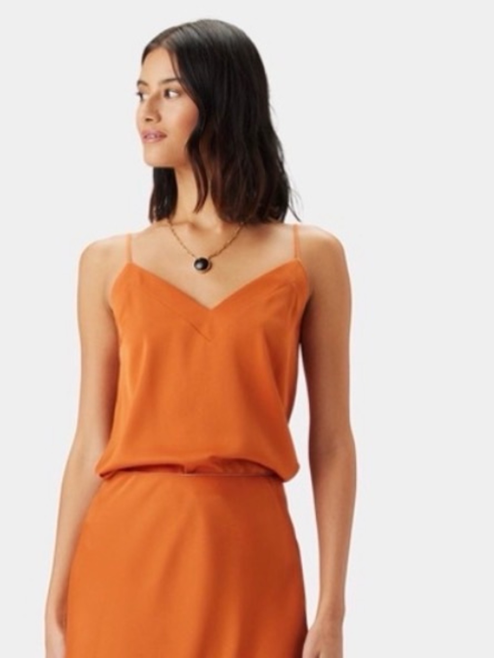 Amour Vert Spaghetti-Strap V-Neck Cami in Burnt Orange